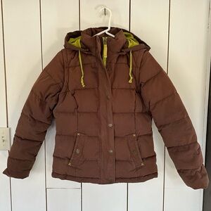 Boden Brown Puffer Jacket with Lime Green Lining
